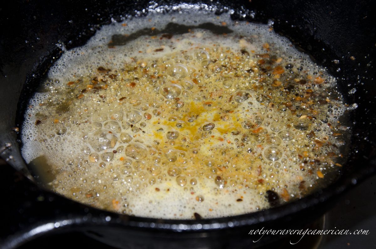 When you add the asafoetida, it will bubble and release a pungent fragrance. Take immediately off the heat.