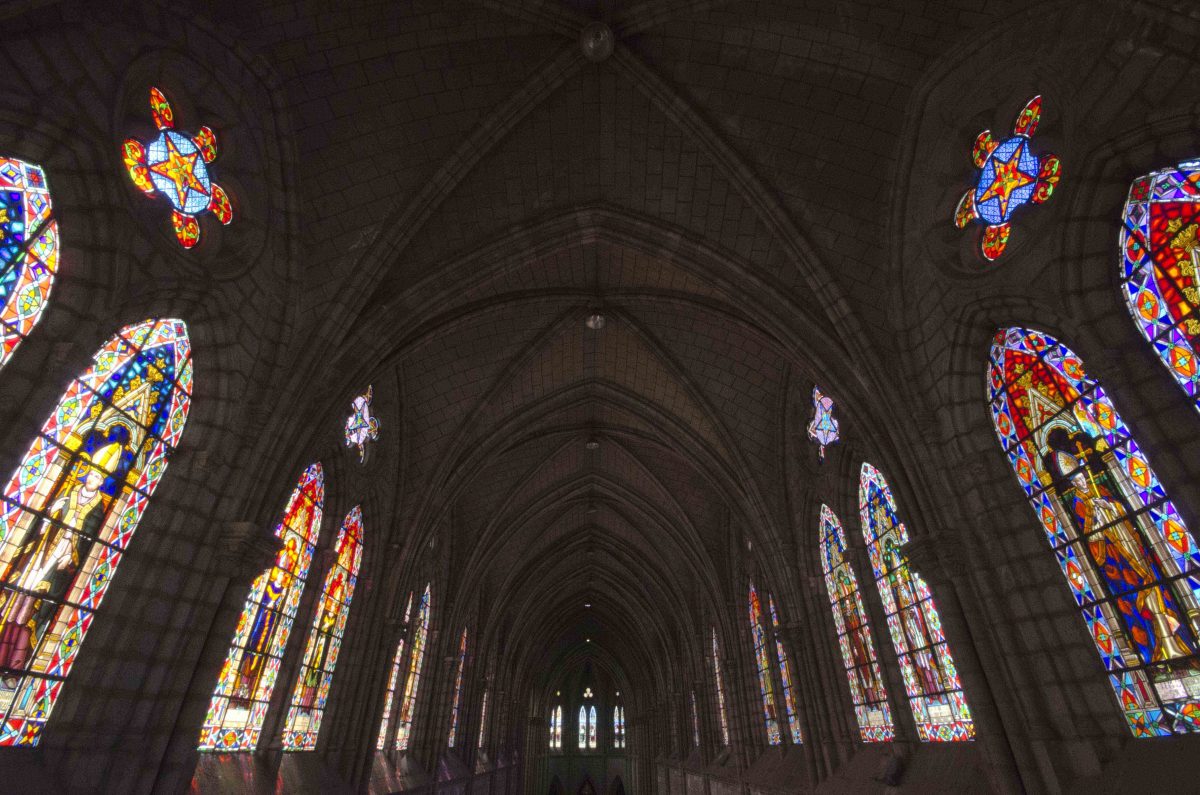 Stained glass windows from the choir stall of the Quito Basilica | ©Angela Drake