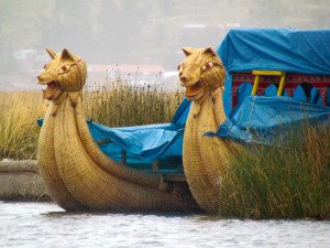 A reed boat stored for the season