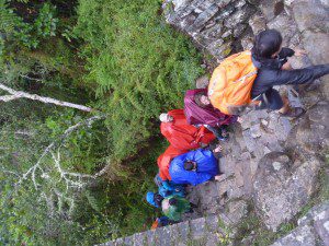 Climbing steep steps