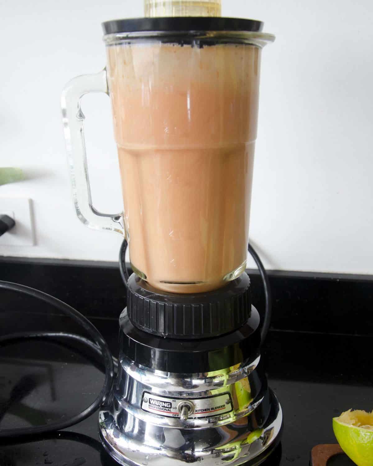 Jugos de frutas mezclados y puré de tomate para ceviche 