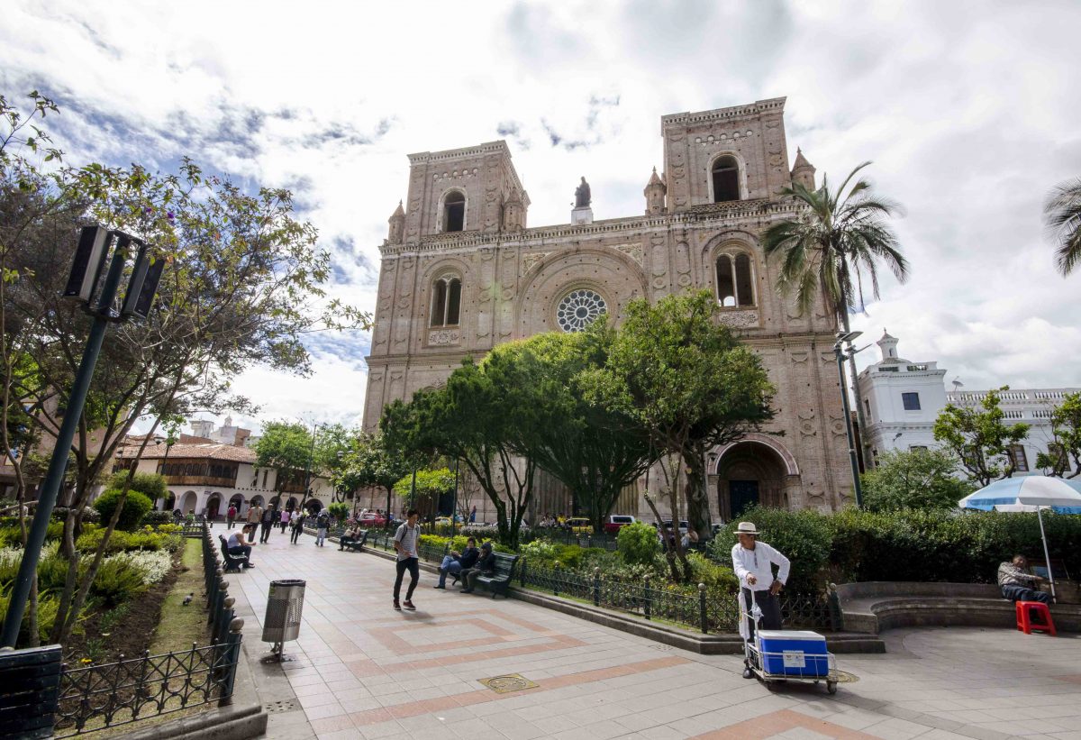 The Plaza in front of the New Cathedral; Cuenca, Ecuador