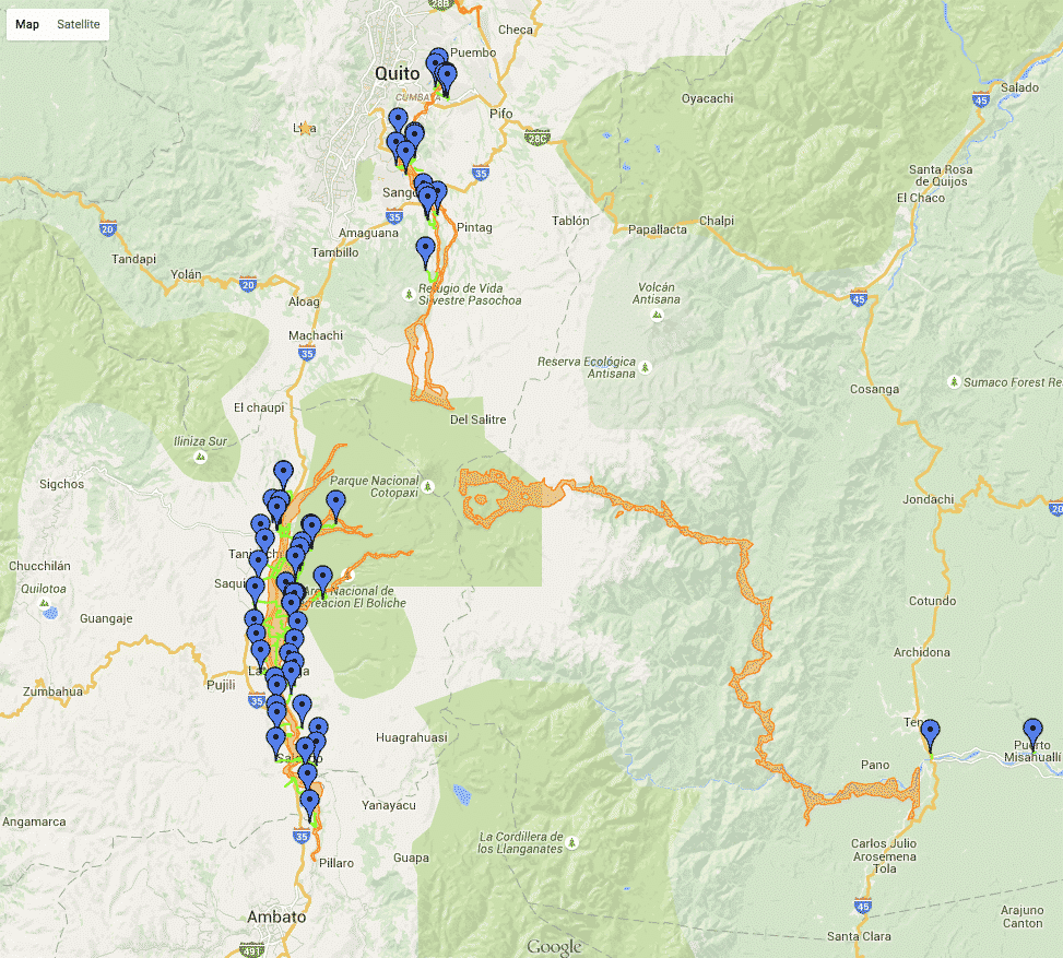 Mapa de posibles flujos de Lahar desde Cotopaxi