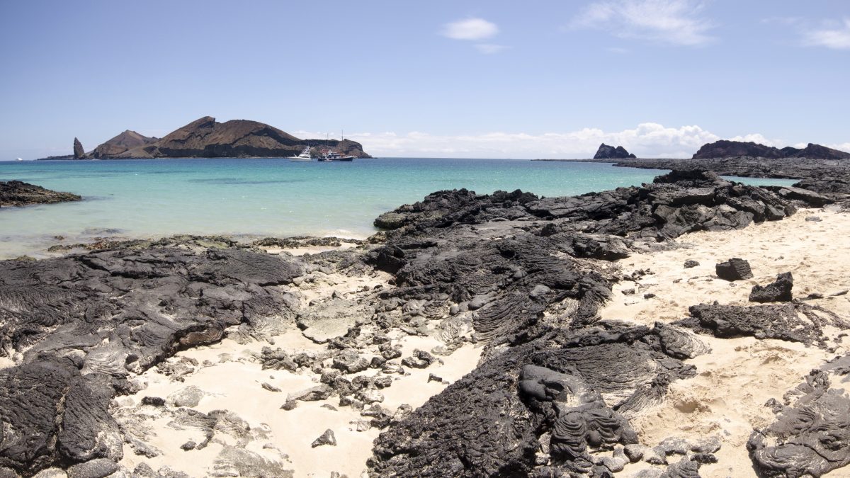 View of Bartolome Island from Santiago Island, the Galapagos.