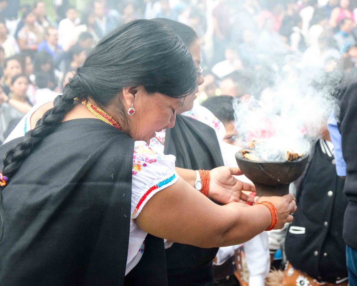 Sacred Cleansing in Smoke, School Children Take of the Plaza, Cotacachi, Ecuador | ©Angela Drake