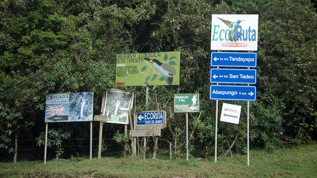 Signs for the Ruta del Colibrí in Nono, Ecuador| ©Angela Drake
