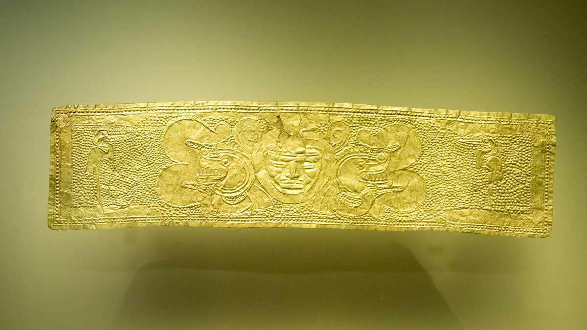 Gold Band with Snakes and Sun Image | Gold Museum Bogota | ©Angela Drake