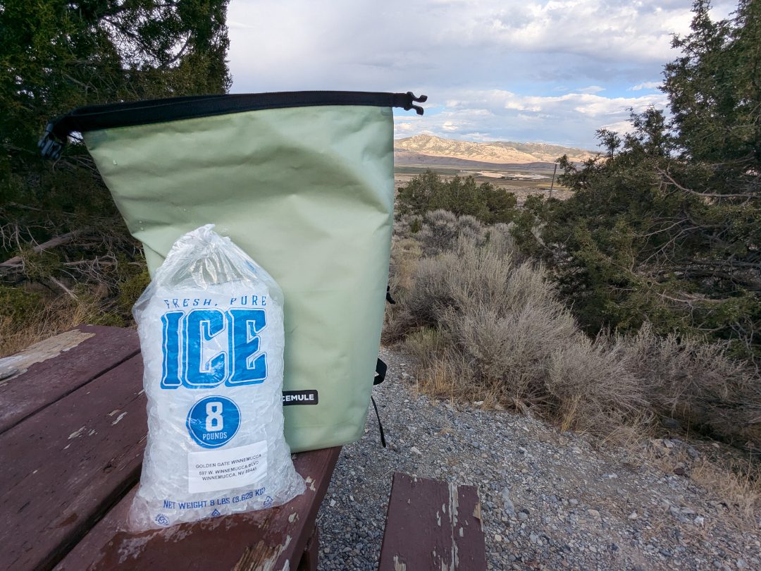 The ICEMULE R-Jaunt 20L at least 12 hours after putting in a full bag of ice which hardly melted despite 90 degree weather and being in the back of a car.