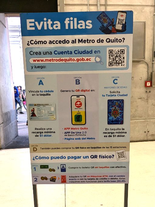 There are three ways to avoid the lines in the Quito Metro.