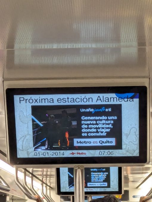 Quito Metro Screen in the Train Car