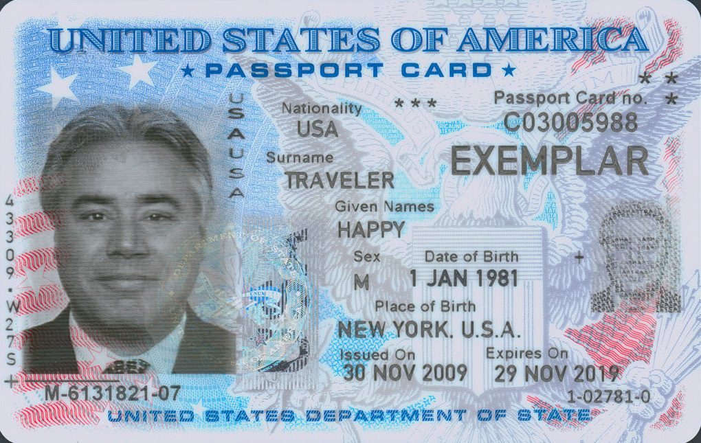 Sample US Passport Card