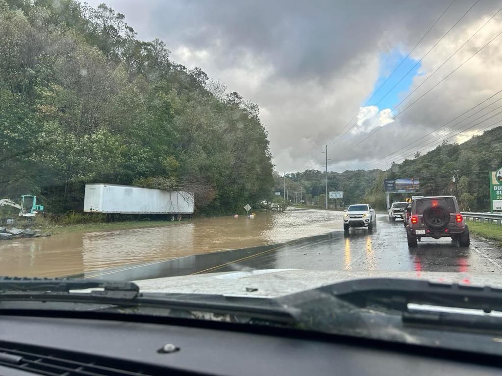 Flooded Highway near Boone, WNC | ©Phil Thoomas Partially flooded highway in Western North Carolina after Hurricane Helene