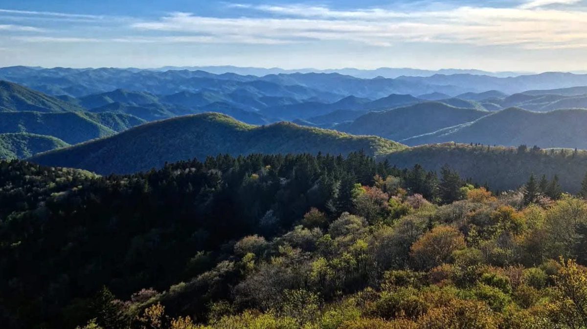 Blue Ridge Parkway near Asheville near milepost 383 - one of the few sections of parkway reopened in 2025