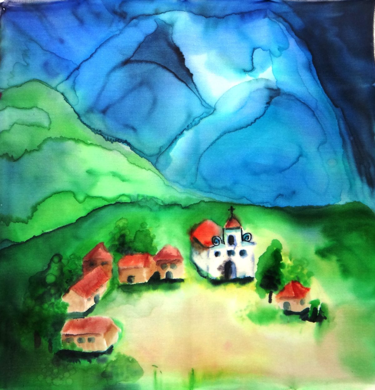 An Andean Village | Artwork from King of the Condors An Andean Village, original artwork from King of the Condors,