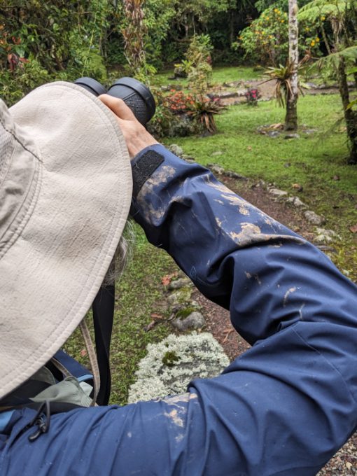 Craft shell jacket with muddy sleeve.