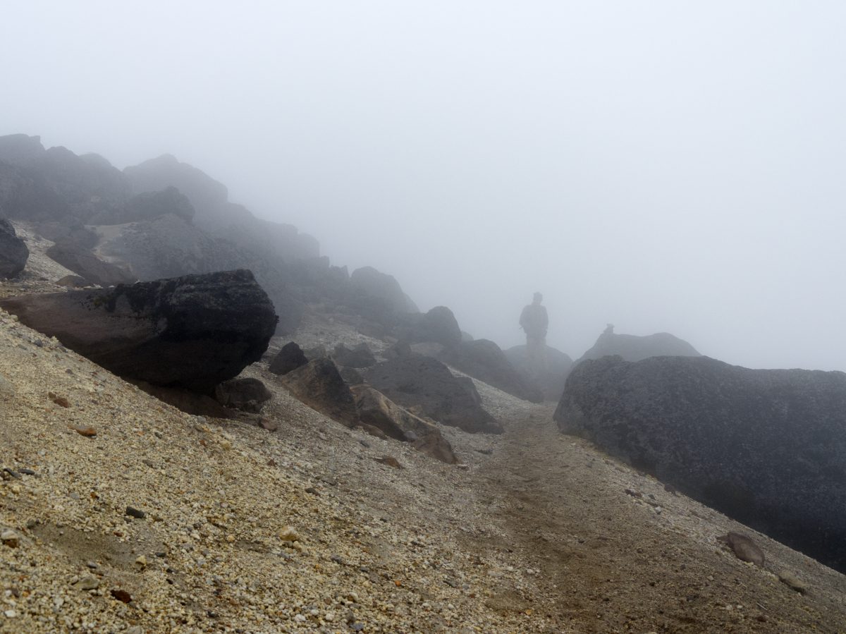 A lone hiker on Guagua Pichincha near Quito, Ecuador