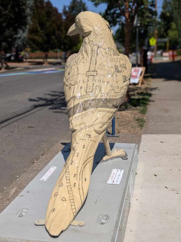 A close-up shot of the front of the World of Wildwood Crow, showing its back and tail.